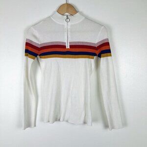 Almost Famous Ribbed Knit Rainbow Stripe Long Sleeve Shirt 1/4 Zip Sz L Y2k
